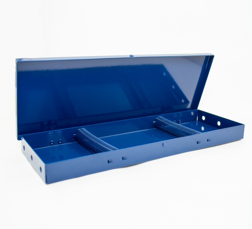 Mack : Metal Brush Box With Springs : Blue : 3 1/2 in X 10 in