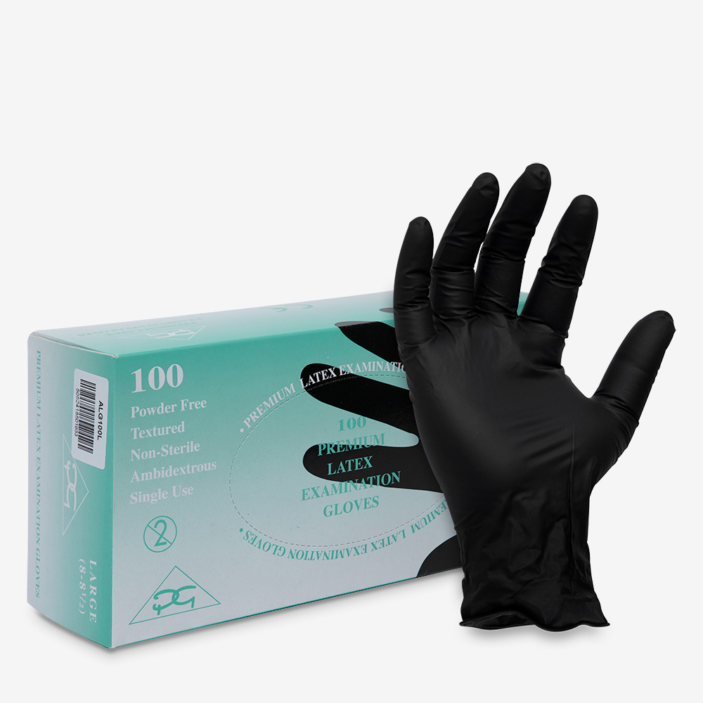 Black Latex Gloves : Box of 100 : Large