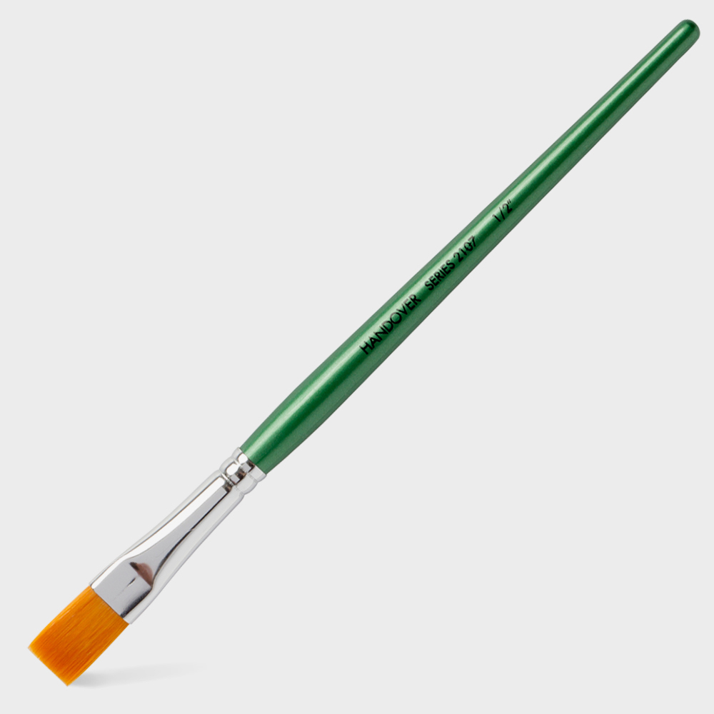 Handover : Series 2107 Synthetic Flat One Stroke Brush : Green Handle : 1/2 in