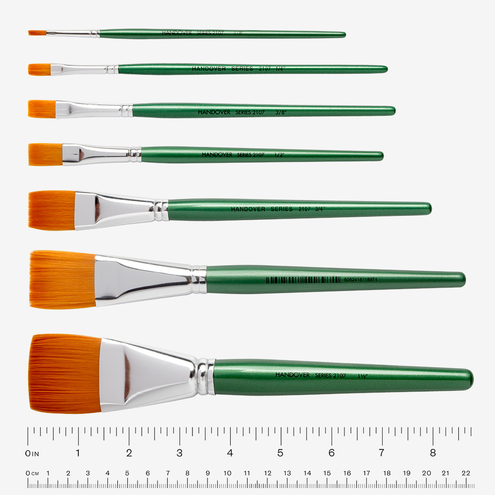 Handover : Series 2107 Synthetic Flat One Stroke Brush : Green Handle : 1 in