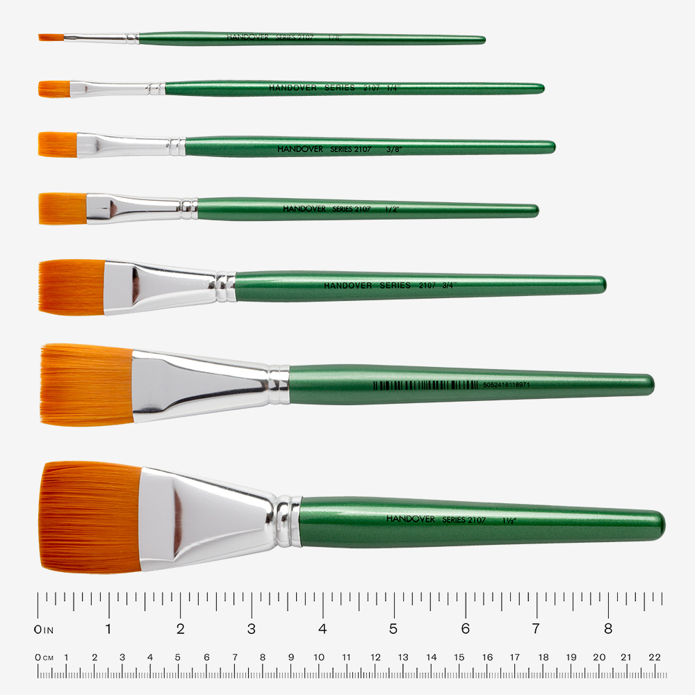 Handover : Series 2107 Synthetic Flat One Stroke Brush : Green Handle : 3/8 in