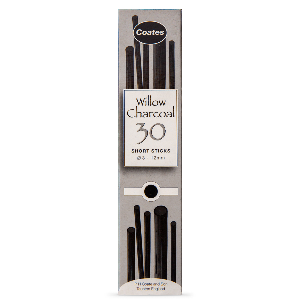 Coates : Willow Charcoal : Pack of 30 Half Sticks : 3-12mm Diameter